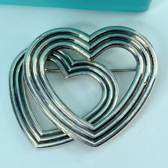Rare Tiffany & Co Menard Hearts Brooch Pin Sterling Silver 19.6g JR553 - Picture 2 of 8